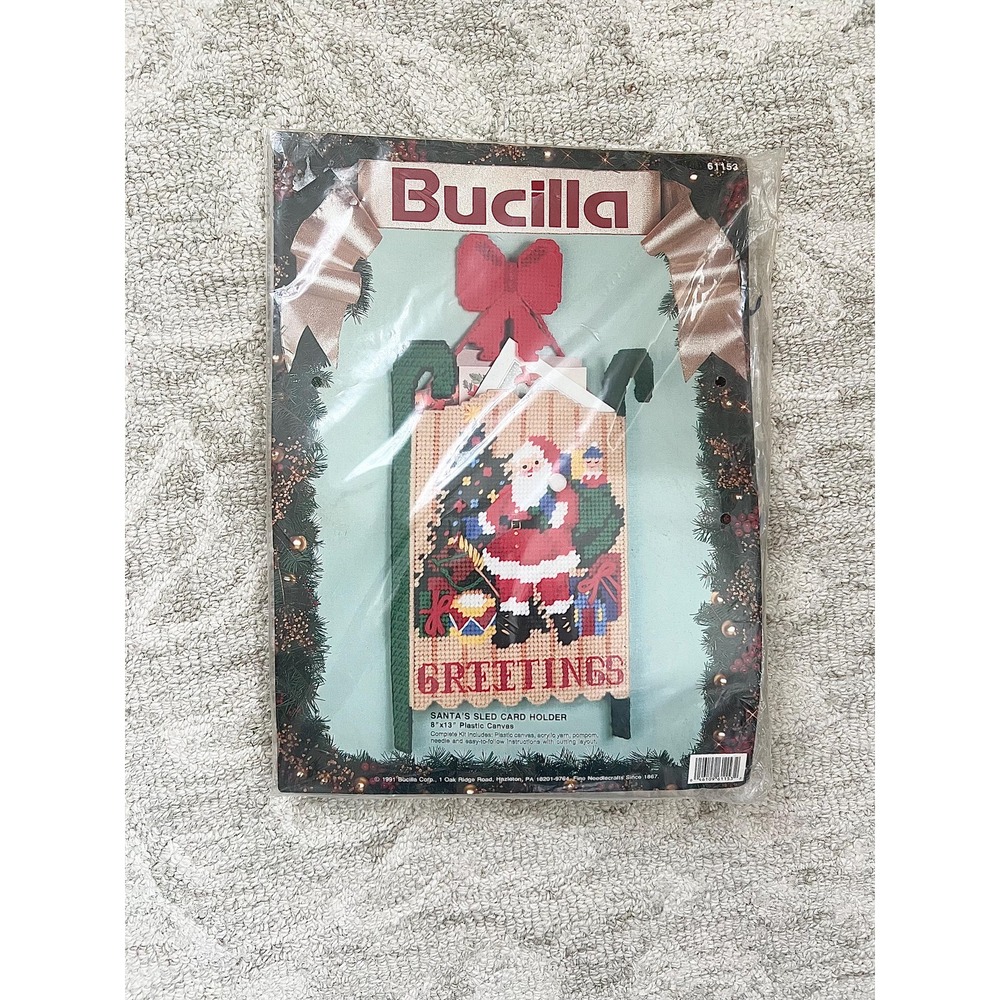 Bucilla Santas Sled Card Holder Plastic Canvas Kit Christmas Vintage 61153 NEW